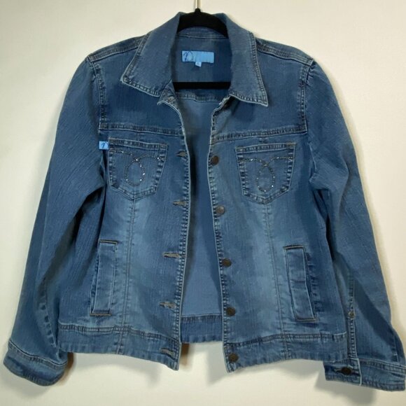 Duplex Tyte Jean Jacket Women's Size L Medium Wash Denim Button Embroidered - Picture 3 of 11